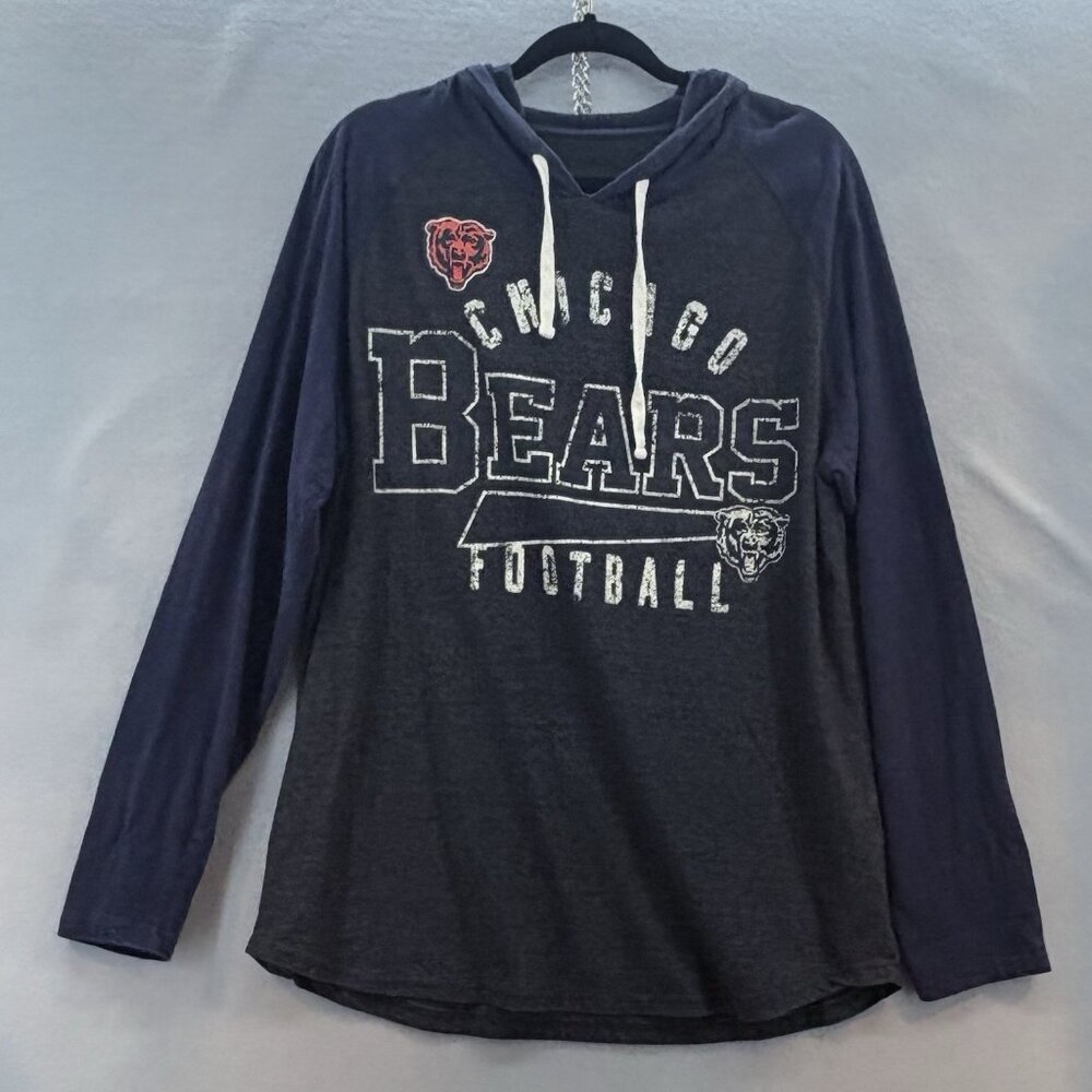NFL Chicago Bears Women’s Hooded Long Sleeve Shirt Navy & Dark Gray,Lightweight